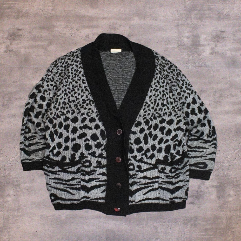 Vintage VTG 1990's 90's Elixir Leopard Glam Cozy Silver Cardigan Sweater
